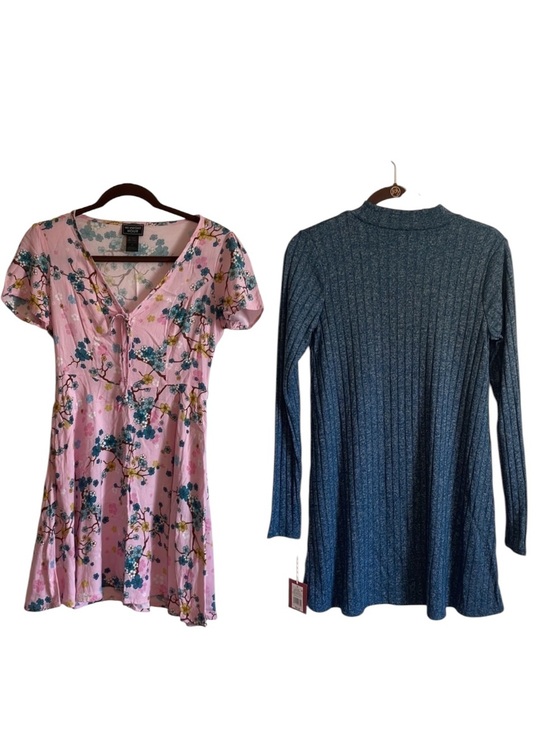 midnight hour Dresses & Skirts - Midnight Hour Dress Bundle SM Pink Blue Ribbed Skater Ditsy Floral Mini Whimsi